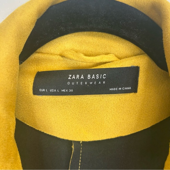 Zara Mustard Yellow Faux Leather Biker Jacket Womens L Indie Rocker Grunge Outer - Picture 10 of 16